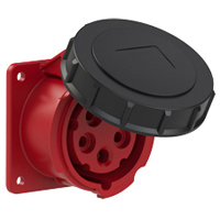 Pin and Sleeve Receptacle Outlet Devices 888-1382-NS IEC 60309 Panel Mount Receptacle Straight Type, IP67 Rated, 20A 200-415V, 16A 220/380-240/415V, 6H, IEC 309 International Pin and Sleeve Devices  
